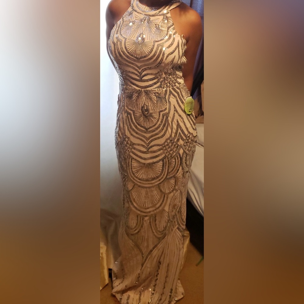 Light pink prom/formal dress with silver sequins